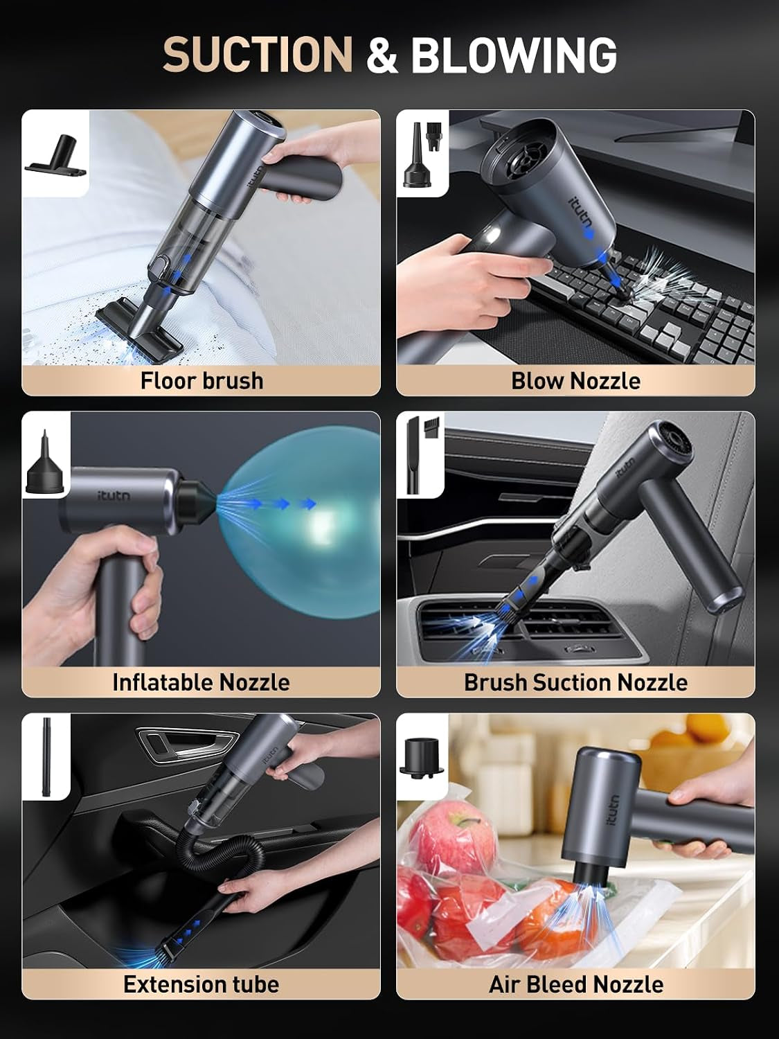Cordless handheld vacuum cleaner with carrying case and accessories