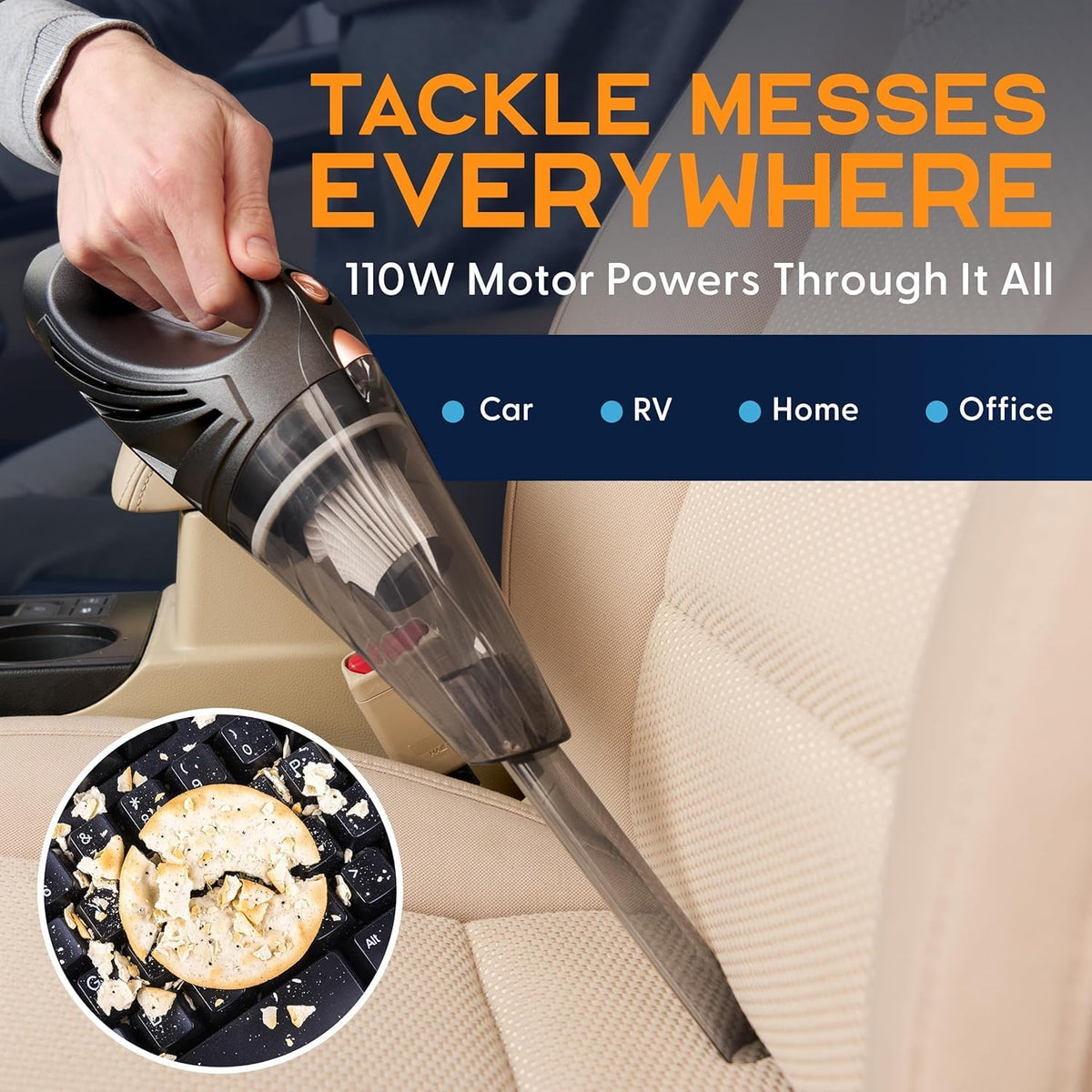 Handheld Cordless Vacuum Cleaner, Rechargeable Portable Car Vacuums W/Strong Suction, Bag & Attachments, Small Vac Cleaner for Car, Couch, Home, Car Suction Cleaner