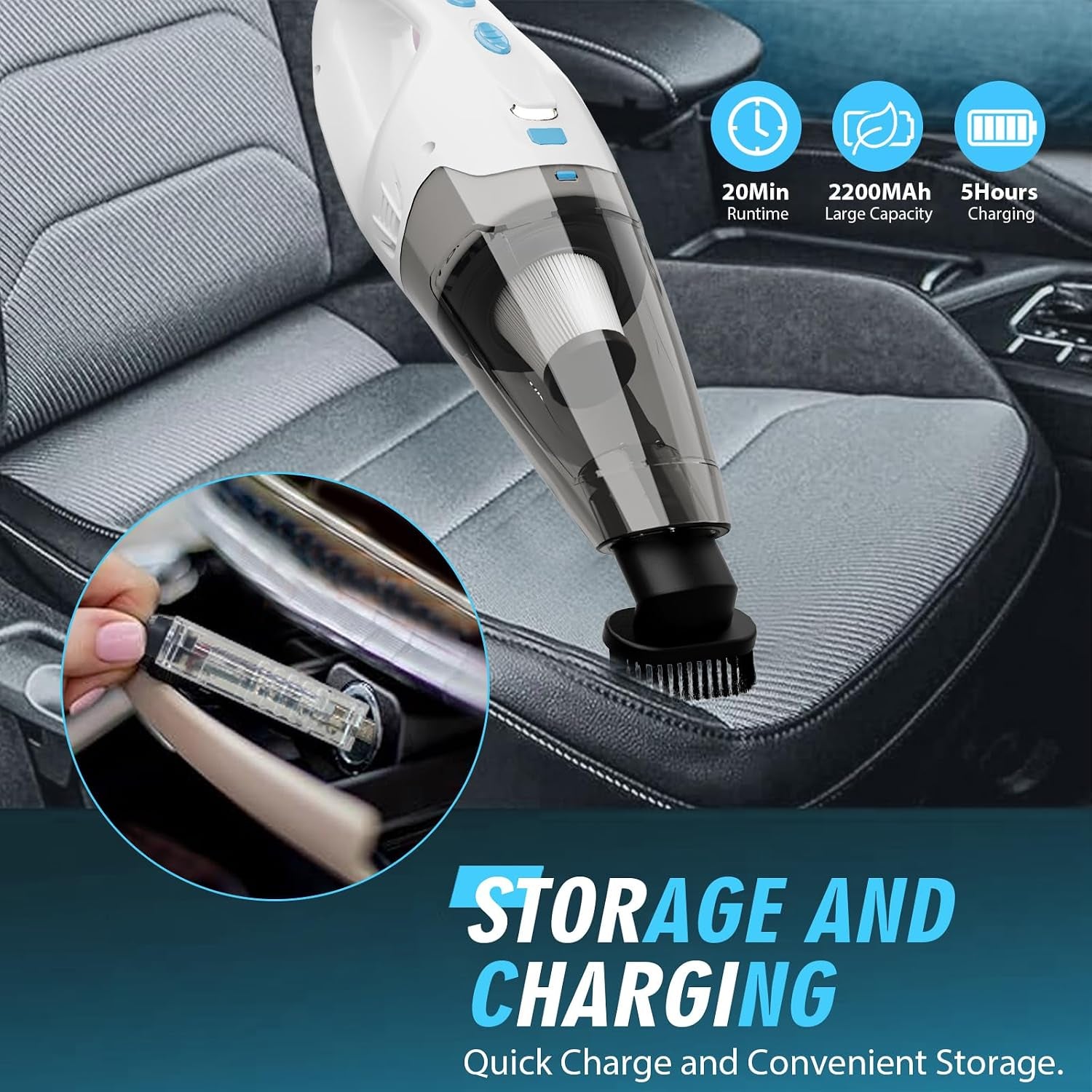 Handheld Vacuum Cordless,Car Cordless Rechargeable, 6KPA Powerful Suction Hand Held Vacuum with LED Light/Multi Accessories, 1.6Lbs Mini Portable Vacuum Cleaner for Home/Car/Office Cleaning