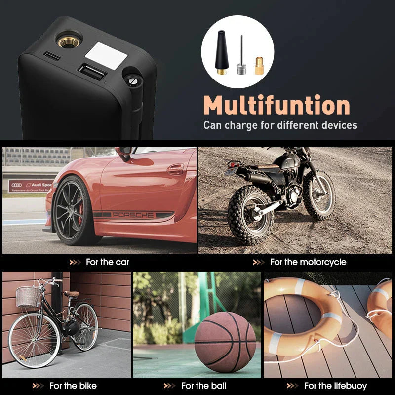 Rechargeable Battery-Powered Tire Inflator for Portability