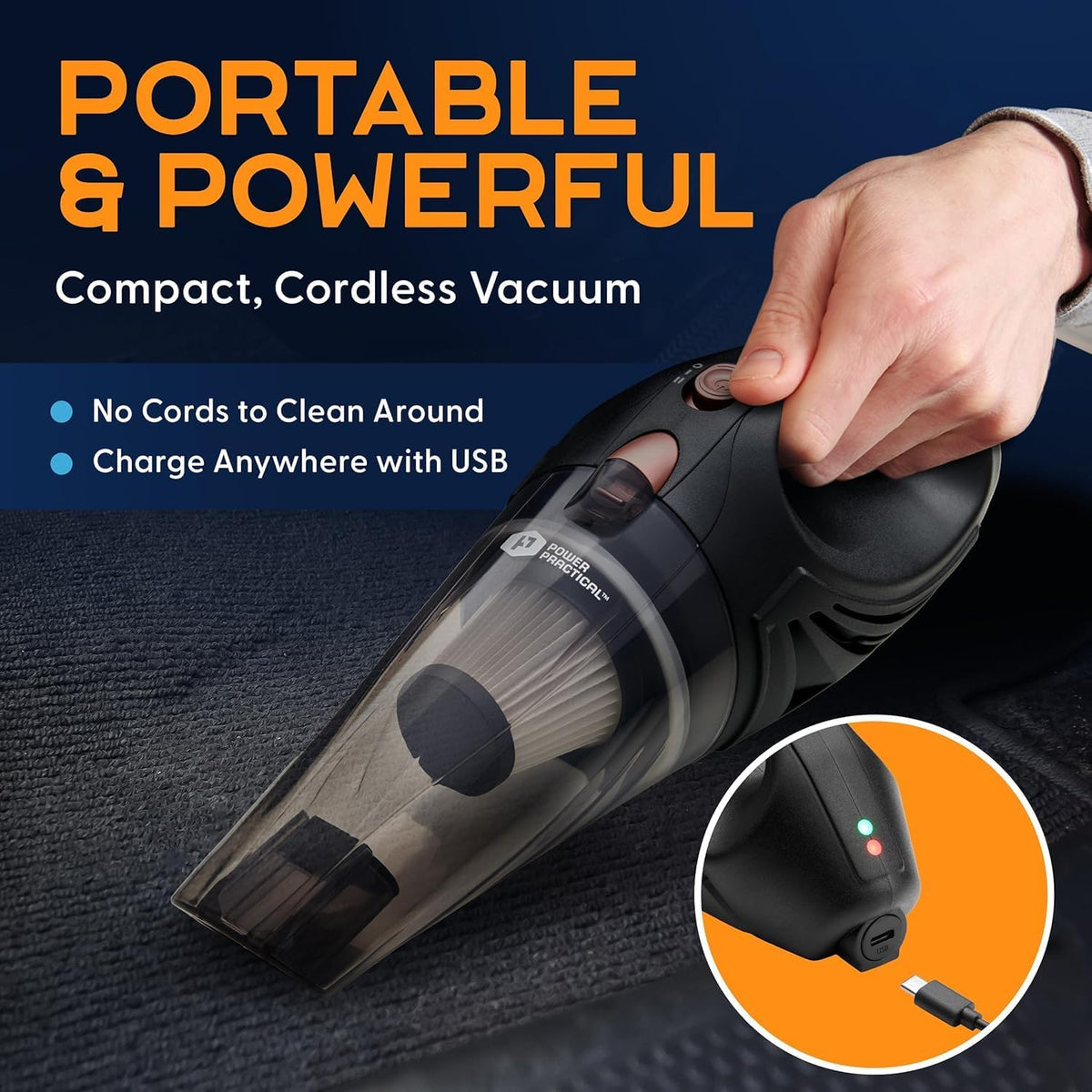Handheld Cordless Vacuum Cleaner, Rechargeable Portable Car Vacuums W/Strong Suction, Bag & Attachments, Small Vac Cleaner for Car, Couch, Home, Car Suction Cleaner