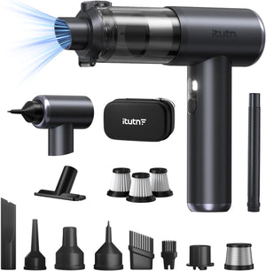Cordless handheld vacuum cleaner and air duster with LED light